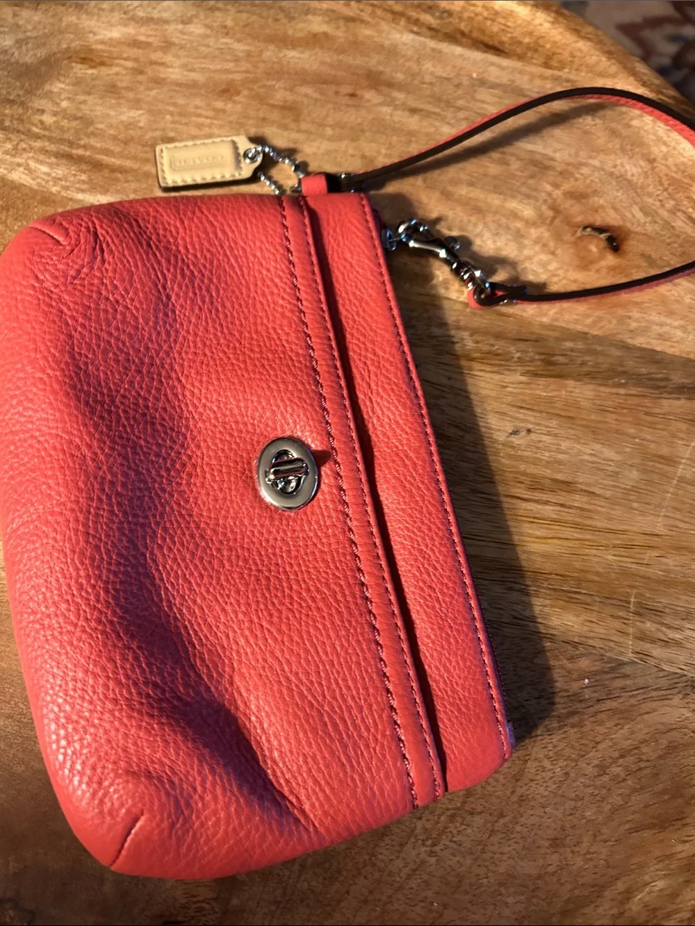 Coach Coral Leather Wristlet Clutch
